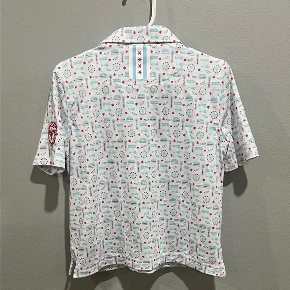 Rhoback Kids Polo Shirt in White and Red Print. Chicago print - Picture 5 of 5